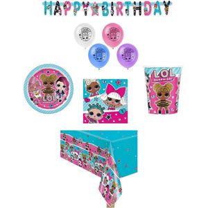 L.O.L. Surprise - Feestpakket - Feestartikelen - Kinderfeest - 8 Kinderen - Tafelkleed - Bekers - Servetten - Bordjes - Ballonnen - Happy Birthday slinger.