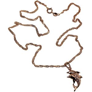 Ketting met Hanger Dames - Rose Gold Plated - Halsketting Set - Rope Oval Ketting met Dolfijnenhandje