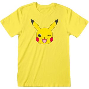 Pokemon T-shirt geel Pikachu - happy face - XL