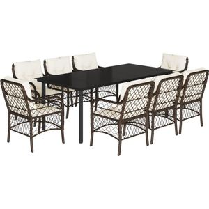 vidaXL - 9-delige - Tuinset - met - kussens - poly - rattan - bruin