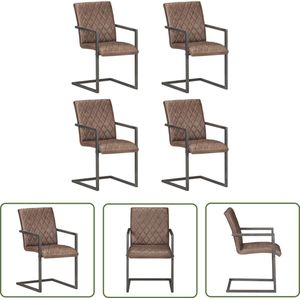 The Living Store Eetkamerstoelen 4 st echt leer bruin - Eetkamerstoel - Lederen Stoel - Vintage Stoel - Industrieel Meubilair - Retro Stoel