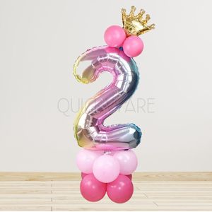 Leeftijdballon 2 Jaar - Hoera 2 Jaar - Prinsessenfeest - Kinderverjaardag Prinses Thema - Kinderfeestje Prinsessen – Unicorn – Regenboog - Princess Birthday Decoration - Meisje Verjaardag Feest Prinses - Roze Prinsessen Verjaardag - Ballon met Kroon