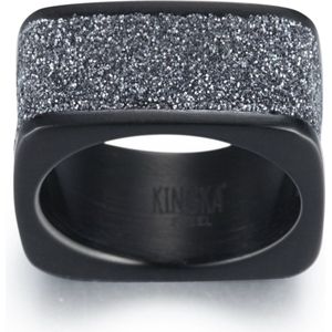 Magnetox X Kingka - Noir Sterrenstof - Ring - Zwart + Grijs Sterrenstof - Roestvrij Staal – Dames - 56mm