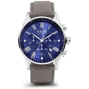 VNDX Amsterdam - Horloge voor mannen - The Chief Blauw Leder Grijs