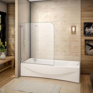 2-delig opvouwbaar badwand 140x110cm, inklapbaar douchescherm, badscherm, 5mm helder veiligheidsglas