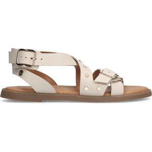 No Stress - Dames - Witte leren sandalen met studs - Maat 38