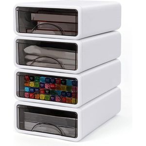 Stapelbare ladebox met laden voor bureau-organizer - 4 stuks kunststof opbergdozen voor kantoor school thuis - make-uptafel desktop organizer .