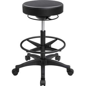 SONGMICS werkkruk, ergonomische werkkruk, zitkruk, 360°-draaistoel, in hoogte verstelbaar, 59,5-81 cm, verstelbare voetensteun, zwart OSC007B01