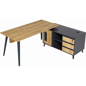 Furni24 bureau Shift, bureautafel met draaibaar werkblad, homeoffice, hoekbureau, 160 cm, inclusief verlengstuk, rechts of links te monteren, decor saffier eiken/antraciet