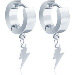 Mannen oorringen zilverkleurig edelstaal met bliksemschicht