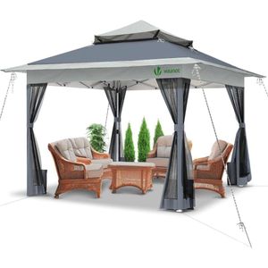 Pop-up Tuinhuisje 3,6 x 3,6 m met gaaszijden en dubbele luifel