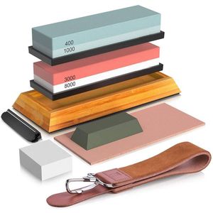 messenslijper - 400/1000+3000/8000+bamboe basis+positioneerder+correctiesteen+band+swing board+wasblok - Slijpsteenset wetsteen - messenslijper professioneel