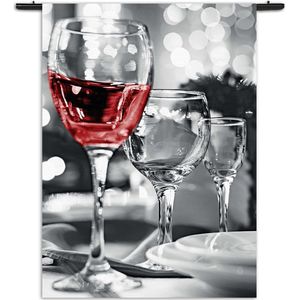 Mezo Wandkleed Drink Rode Wijn Rechthoek Verticaal XL (210 X 150 CM) - Wandkleden - Met roedes