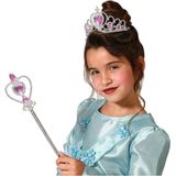 Atosa Carnaval verkleed Tiara/diadeem - Prinsessen kroontje met toverstokje - zilver/roze - meisjes