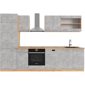 Vicco R-Line Complete keukeneenheid – 300 cm , WB Eik Beton/gouden eik , WB Eik