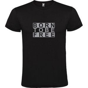 Zwart  T shirt met  print van ""BORN TO BE FREE "" print Zilver size XL
