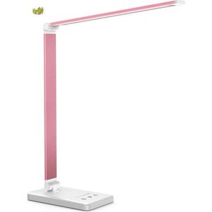 Ortho® - Bureaulamp - Bedlamp - Leeslamp - Nachtlamp - LED - Kleur licht, van Warm Wit tot Daglicht - Dimbaar - Qi draadloos opladen - USB oplaadpoort - Rose / Pink