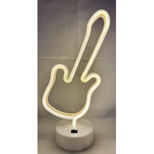 LED gitaar lamp met neonlicht - witte neon verlichting - 30.5 x 14 x 10 cm - Werkt op batterijen en USB - Tafellamp - Nachtlamp - Decoratieve verlichting - Woonaccessoires