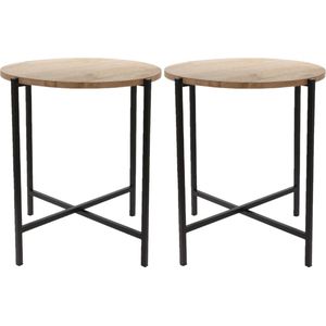 Set van 2x stuks bijzettafels rond hout/metaal zwart 45 x 51 cm - Home Deco meubels en tafels