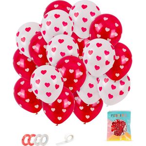 Festivz Latex Ballonnen met Hartjes patroon 40 stuks - Liefde - Hartjes Ballonnen - Love - Feestversiering – Rood & Wit - Cadeau - Feest - Man & Vrouw - Hem & Haar - Anniversary - Valentijn - Moederdag