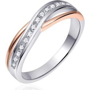 Schitterende Zilveren Rosé rij met zirkonia's Ring 19,75 mm. (maat 62) | Damesring | Jonline