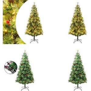 vidaXL Kerstboom met LED's en dennenappels 195 cm PVC en PE groen - Kunstkerstboom - Kunstkerstbomen - Kerstboom - Kerstdecoratie