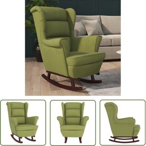 The Living Store Schommelstoel met massief rubberwood poten fluweel lichtgroen - Schommelstoel - Fluweelschommelstoel - Lounge Stoel - Relaxfauteuil - Binnenmeubel