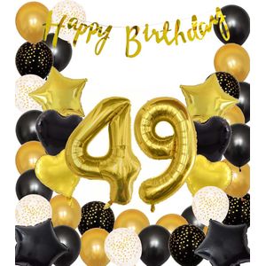 Snoes Ballonnen 49 Jaar Black Gold Dots Mega Ballon - Compleet Feestpakket Goud Zwart Stippen Cijferballon 49 - Verjaardag Versiering DIY Slinger Happy Birthday – Folieballon – Latex Ballonnen - Helium Ballonnen