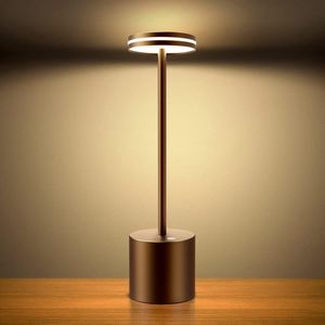 Draadloze ledlamp met 5000 mAh batterij, oplaadbOplaadbare zonnelamp voor camping, 5000 mAh, looptijd voor tent, nooduitval, dimbare ledlamp, binnen/buiten, zwartaar via USB, 3 kleurmodi, voor buiten, kantoor, tafel, restaurant, tuin, bruin