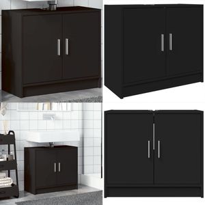 vidaXL Wastafelkast 63x29x55 cm bewerkt hout zwart - Wastafelkast - Wastafelkasten - Badkamer Wastafel Kast - Wastafelkastje