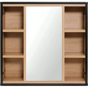 SteeFly® Badkamerkast Met Spiegel - Verstelbare Planken - 60X58X16Cm - 6 Open Vakken - Badkamer Plank Douche opbergrek