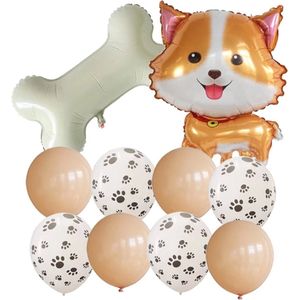 10-delige honden ballonnen set Cute Dog zalm wit zwart - hond - dog - huisdier - ballon - puppy