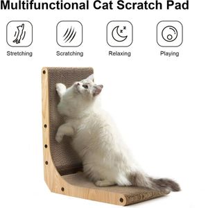 Krabplank voor katten, 47 cm hoog, L-vormig krabkarton voor katten, duurzaam kattenkrabbord met balspeelgoed, kattenkrabmeubels van hoogwaardig karton voor muur en hoek,
