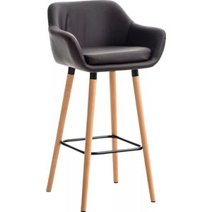 In And OutdoorMatch Luxe Barkruk Pascale - Zwart - Imitatie Leder - 4-poots Onderstel - Ergonomische Barstoelen - Set van 1 - Met Rugleuning - Armleuning - Voetensteun - Voor Keuken en Bar - Gestoffeerde Zitting