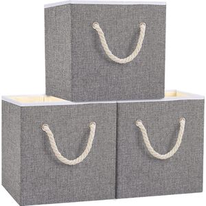 Opbergdoos, opvouwbare opbergdozen zonder deksel, open plank voor slaapkamer, woonkamer, kinderkamer, badkamer - 33 x 33 x 33 cm (grijs, 3 stuks)