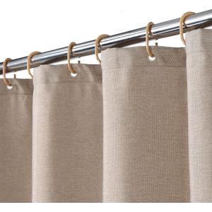 Vlak linnen zoals 240GSM zwaar douchegordijn voor badkamer met haken hotel luxe stof wasbaar, taupe, 80x180 cm