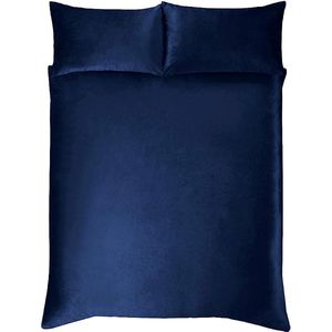 Matt Velvet Navy Blue Luxe Super Soft Easy Care Effen Dekbedovertrek Quilt Beddengoed Set met kussenslopen - Super King (220cm x 260cm)