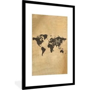 Fotolijst incl. Poster - Wereldkaart - Quote - Beige - 80x120 cm - Posterlijst