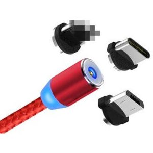 3 in 1 Magnetische Oplaadkabel - 3 Aansluitingen Inclusief Kabel - 1 Meter Kabel 3.0 A USB naar iPhone Lightning - Micro-USB - Type-C Magnetische Oplaadkabel - Rood