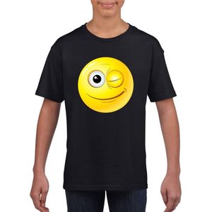 emoticon/ emoticon t-shirt knipoog zwart kinderen 134/140