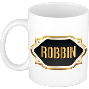 Robbin naam cadeau mok / beker met gouden embleem - kado verjaardag/ vaderdag/ pensioen/ geslaagd/ bedankt