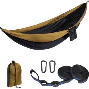 Kampeerhangmat - Reishangmat met banden - 1 stuk - Draagbare, ademende hangmat - Geschikt voor tuin, buiten, backpacken, reizen - Buitenhangmat met parachutestof - Enkel, dubbel, kamperen, fietsen, binnen, vrijetijdshangmat - 300 x 200 cm