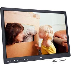 Mrs. Jones 15-inch digitale fotolijst met touchscreen - 1280 x 800 HD - USB - geïntegreerde microfoonhouder - wekker - kalender - videomuziekspeler - cadeau voor familie - zwart Digitale fotolijst