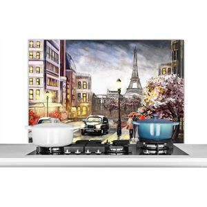 Spatscherm keuken 100x65 cm - Kookplaat achterwand Schilderij - Parijs - Frankrijk - Olieverf - Muurbeschermer - Spatwand fornuis - Hoogwaardig aluminium