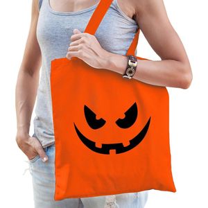 Halloween - Pompoen gezicht halloween trick or treat katoenen tas/ snoep tas oranje  - bedrukte tas / halloween / outfit
