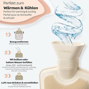 Premium warmwaterkruik voor kinderen, beer, met overtrek, wollig 0,75 l, warmwaterkruik, knuffeldier, warmwaterkruik voor kinderen, warmtezak