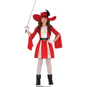 Guirca - Musketier Kostuum - Musketier Vechter Voor Plezier - Meisje - Rood, Wit / Beige - 5 - 6 jaar - Carnavalskleding - Verkleedkleding