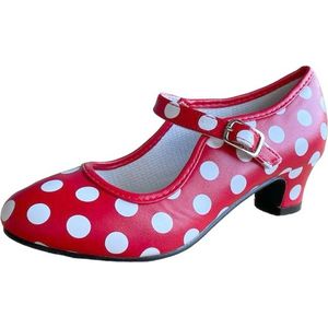 Spaanse schoenen rood wit maat 33 - binnenmaat 21,5 cm bij verkleedkleren meisje prinsessen