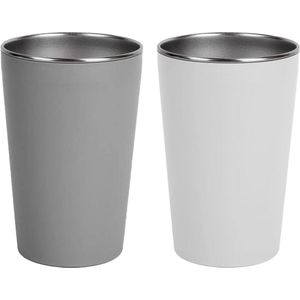 Drinkbeker, verpakking van 2, roestvrijstalen koffiebeker, 500 ml, anti-brandwond en anti-slip beker, drinkbeker voor warme en koude dranken (wit & grijs)