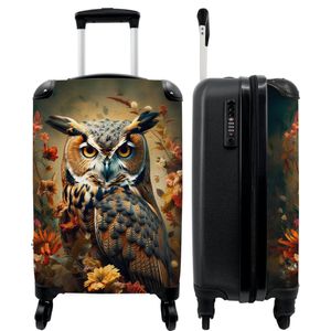 NoBoringSuitcases.com® Reiskoffer - Past binnen 55x40x20 cm en 55x35x25 cm - Trolley - Uil - Vogel - Bloemen - Planten - Handbagage - Valies - Kofferslot - Hardcase koffer